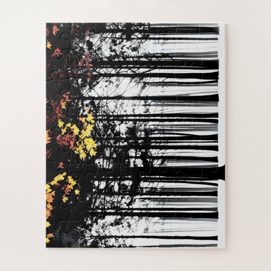 Herfst bladeren in zwart en wit bos voor kinderen legpuzzel (Verticaal)