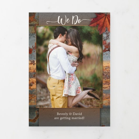 Herfst bladeren industriële bruiloft drieluik uitnodiging (Cover)