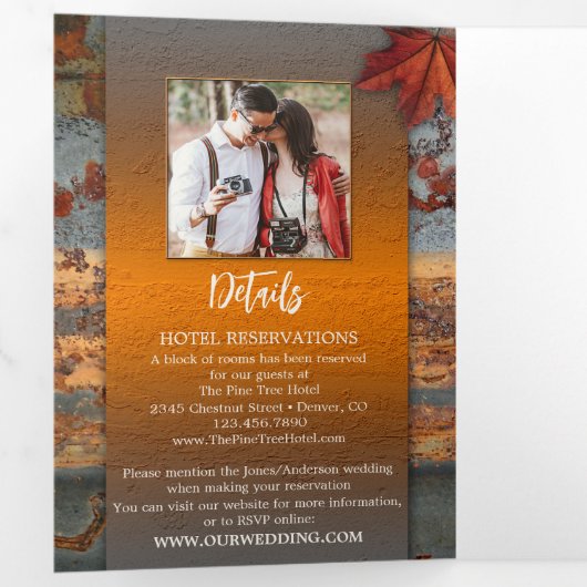 Herfst bladeren industriële bruiloft drieluik uitnodiging (Binnenzijde eerst)