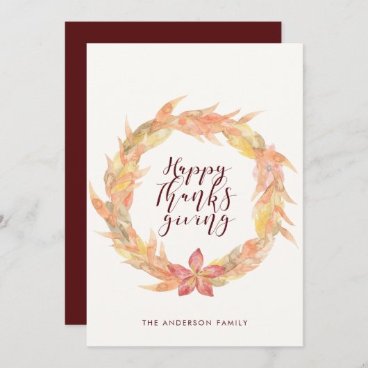Herfst bladeren krans Happy Thanksgiving kaart (Voorkant / Achterkant)
