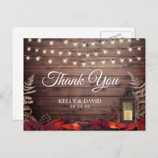 Herfst Bladeren & Lantaarn Herfst Trouwen Dank u Briefkaart (Voorkant / Achterkant)