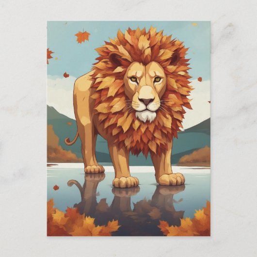 Herfst bladeren mannelijke leeuw briefkaart (Voorkant)
