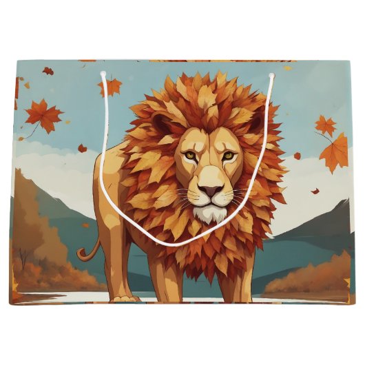 Herfst bladeren mannelijke leeuw groot cadeauzakje (Voorkant)