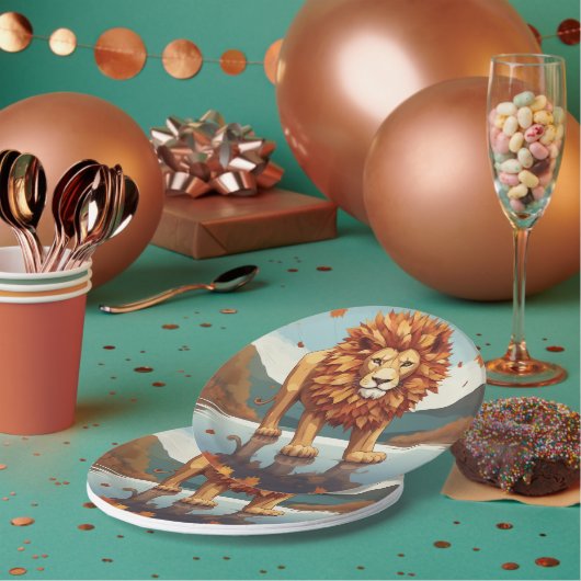 Herfst bladeren mannelijke leeuw papieren bordje (Multi)