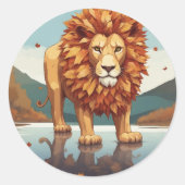Herfst bladeren mannelijke leeuw ronde sticker (Voorkant)