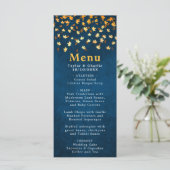 Herfst bladeren marine blauw en gouden bruiloft menu (Staand voorkant)