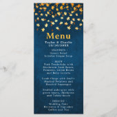 Herfst bladeren marine blauw en gouden bruiloft menu (Voorkant)