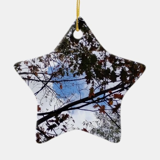 Herfst bladeren met Peeking Blue Sky Keramisch Ornament (Voorkant)