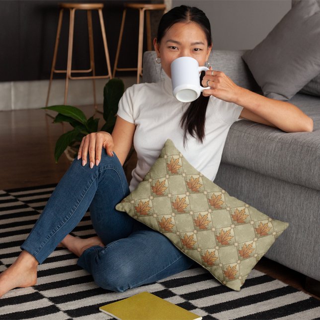 Herfst bladeren met sterren diamanten patroon kussen (Autumn Leaves with Stars Diamond Pattern Pillow)