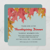 Herfst Bladeren op Blauwgroen Thanksgiving Diner Kaart (Voorkant / Achterkant)