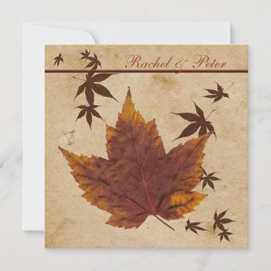 Herfst bladeren op FAUX verouderd papier bruiloft Kaart (Voorkant)