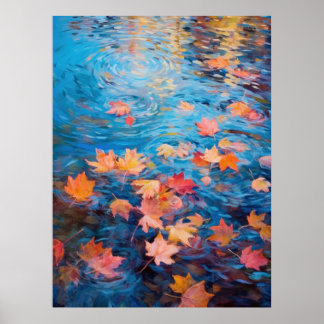 Herfst bladeren op het meer Fine Art Poster