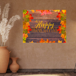 Herfst Bladeren Op Schuur Hout Gelukkig Thanksgivi Poster