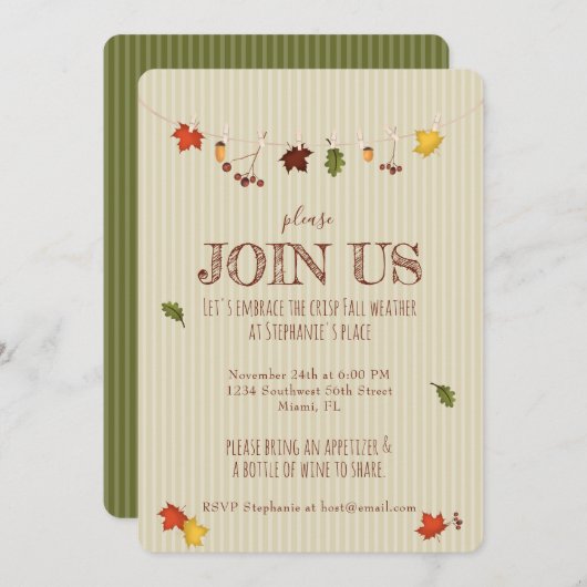 Herfst bladeren op waslijn kaart (Voorkant / Achterkant)