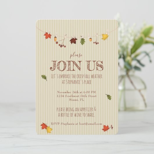 Herfst bladeren op waslijn kaart (Staand voorkant)