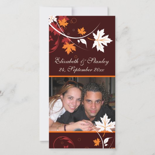 Herfst bladeren oranje rood wit bruiloft Save the Date (Voorkant)