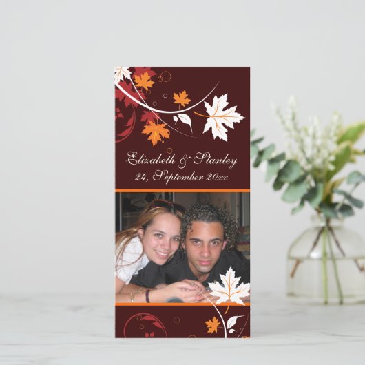 Herfst bladeren oranje rood wit bruiloft Save the  Save The Date (Staand voorkant)