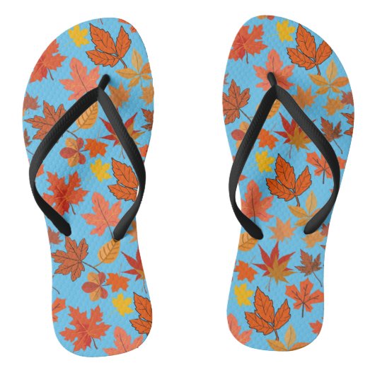 Herfst bladeren patroon 01x4b L Blauw BG Teenslippers (Voetbed)