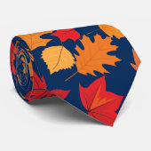 Herfst bladeren patroon 02 D Blauw BG Stropdas (Opgerold)