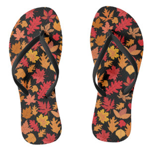 Herfst bladeren patroon 02 Zwart BG Teenslippers