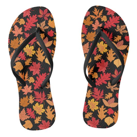 Herfst bladeren patroon 02 Zwart BG Teenslippers (Voetbed)
