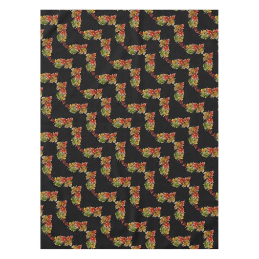 Herfst Bladeren Patroon Zwart Tafelkleed (Voorkant)