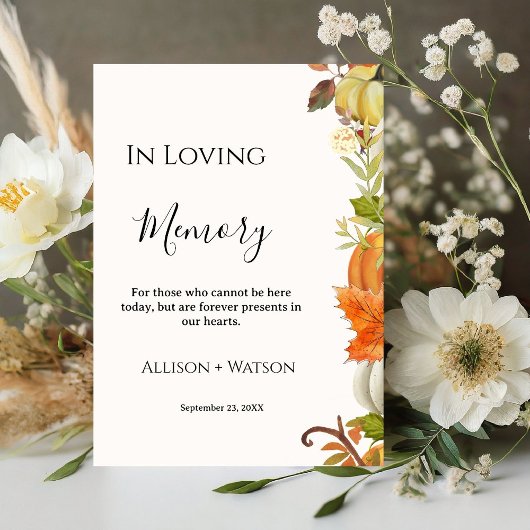 Herfst bladeren pompoen Bruiloft in Liefdevolle he Reclamebord Met Voetstuk