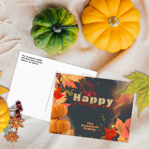 Herfst bladeren pompoenen glitter accenten Thanksg Briefkaart