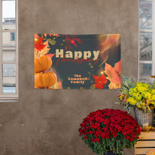 Herfst bladeren pompoenen glitter accenten Thanksg Spandoek