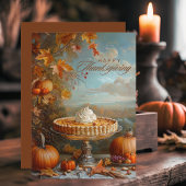 Herfst Bladeren Pompoentaart Happy Thanksgiving Feestdagenkaart