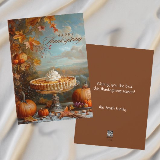 Herfst Bladeren Pompoentaart Happy Thanksgiving Feestdagenkaart