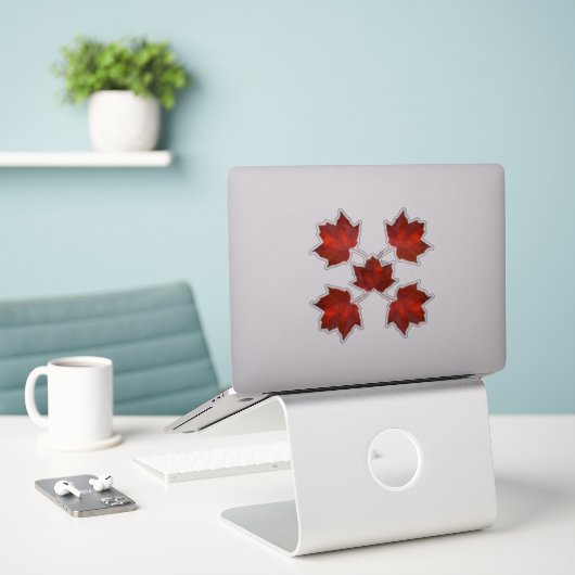 Herfst bladeren rood blad vormen sticker (Laptop op bureau)