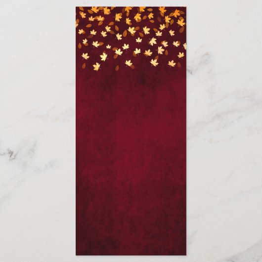Herfst bladeren rood en goud bruiloft menu (Achterkant)