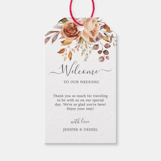 Herfst Bladeren Rustieke Landelijke Boho Bruiloft Cadeaulabel (Voorkant)