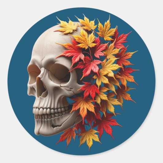 Herfst bladeren schedel ronde sticker (Voorkant)