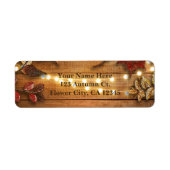 Herfst bladeren & String lichten op rustiek hout Etiket (Voorkant)