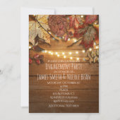 Herfst bladeren & String lichten op rustiek hout Kaart (Voorkant)