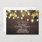 Herfst bladeren & string lichten opslaan van de da aankondigingskaart (Voorkant / Achterkant)