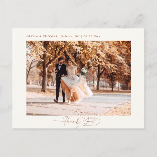 Herfst bladeren Terracotta bruiloft foto dank u Briefkaart (Voorkant)