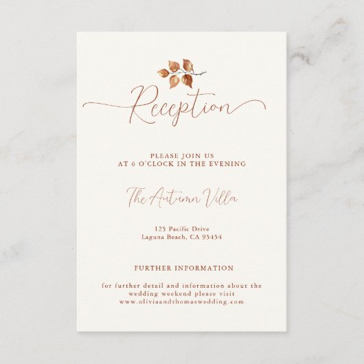 Herfst bladeren terracotta bruiloft receptie invoe informatiekaartje (Voorkant)