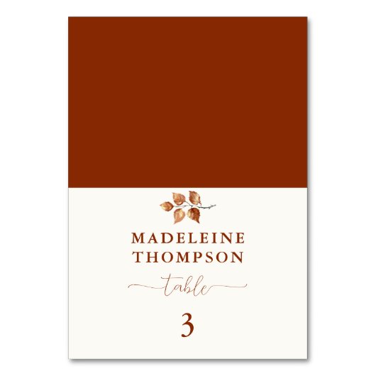 Herfst bladeren terracotta chique bruiloft plaats kaart (Voorkant)