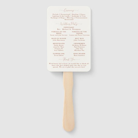 Herfst bladeren terracotta chique bruiloft program handwaaier (Achterkant)