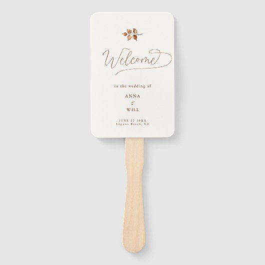 Herfst bladeren terracotta chique bruiloft program handwaaier (Voorkant)