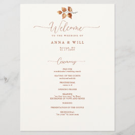 Herfst bladeren terracotta elegante bruiloft cerem programmakaart