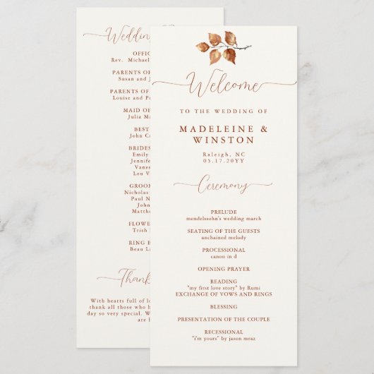 Herfst bladeren terracotta elegante bruiloft progr (Voorkant / Achterkant)