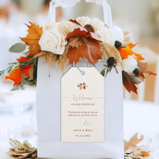 Herfst bladeren terracotta elegante bruiloft welko cadeaulabel