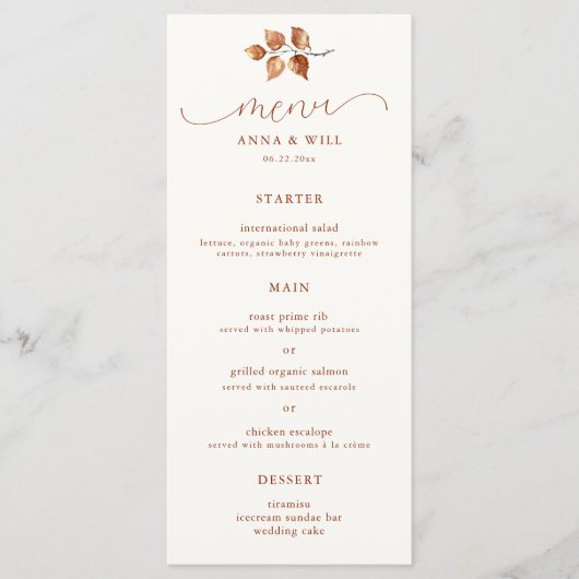 Herfst bladeren terracotta elegante chique herfst  menu (Voorkant)