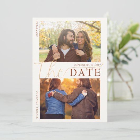 Herfst bladeren terracotta moderne herfst bruiloft save the date (Staand voorkant)