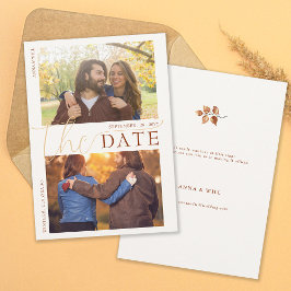 Herfst bladeren terracotta moderne herfst bruiloft save the date