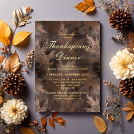 Herfst bladeren Thanksgiving Dinner Party Gold Folie Uitnodiging